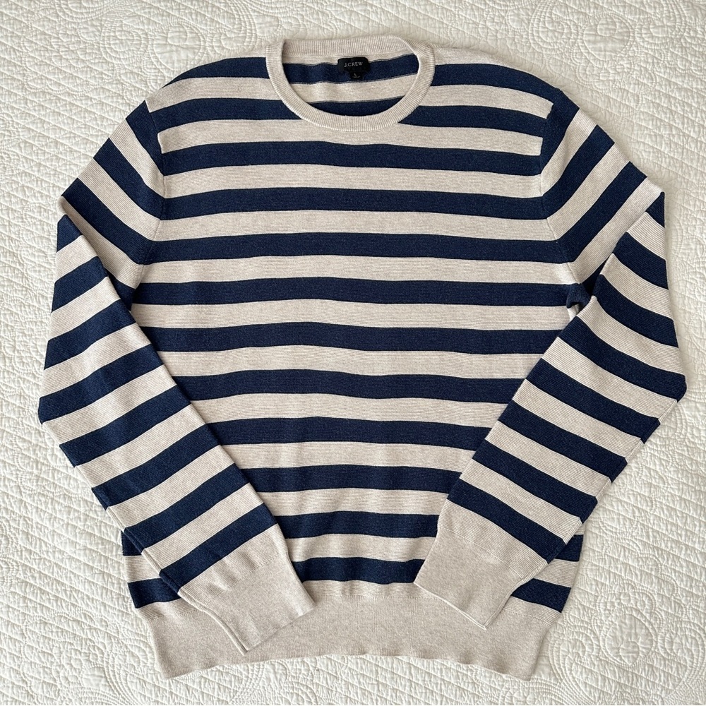 J.Crew Men's Striped Crewneck Sweater 100% Cotton Size Large K3602